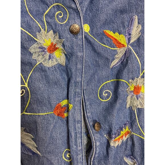 Vintage Y2K Floral Embroidered Jean Jacket Women's M 100% Cotton Studio Works - Picture 3 of 5